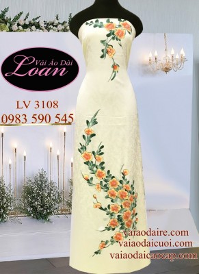 Vải áo dài Tơ Tằm vẽ hoa 3D-V3D 8246