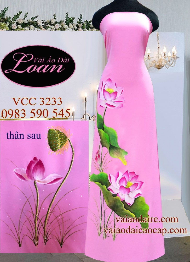 Vải áo dài vẽ hoa Sen