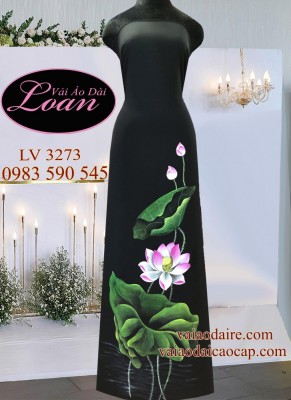 Vải áo dài vẽ hoa Sen-V3D 8714
