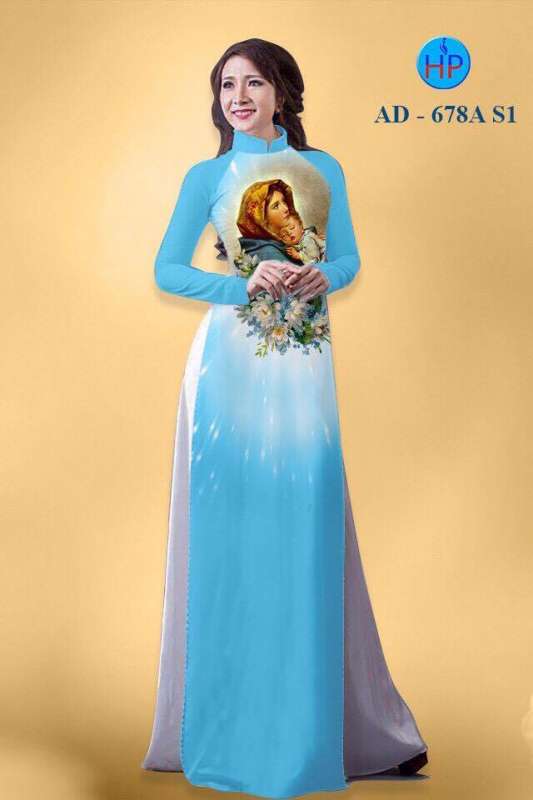 Vải áo dài hình đức mẹ Maria