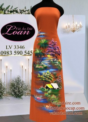 Vải áo dài vẽ phong cảnh-V3D 8991
