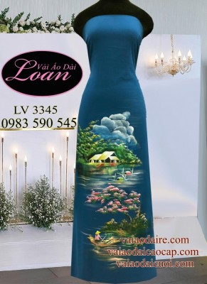 Vải áo dài vẽ phong cảnh-V3D 8992