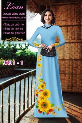 Vải áo dài hoa Hướng Dương-DT 9091