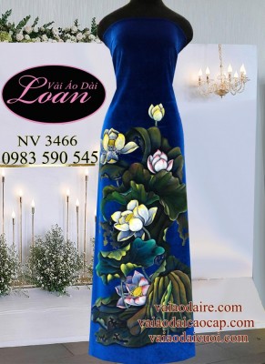 Vải áo dài Nhung vẽ hoa Sen-V3D9329