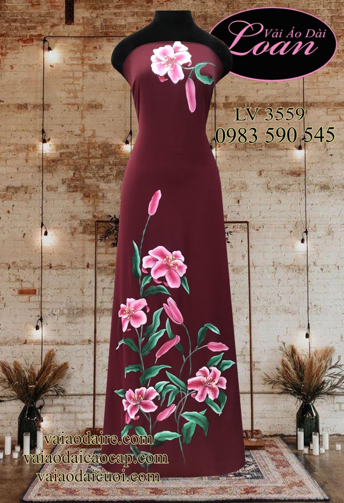 Vải áo dài vẽ hoa Ly