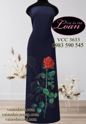 Vải áo dài vẽ hoa Hồng-V3D 9768