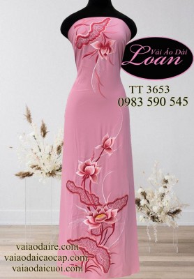 Vải áo dài thêu hoa Sen-ATK 9778