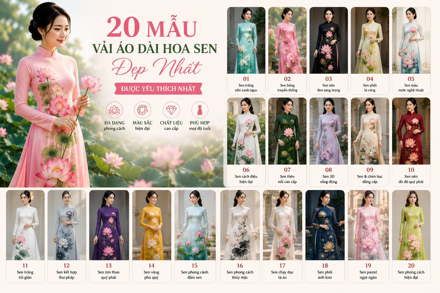 20 Mẫu áo dài hoa sen đẹp nhất