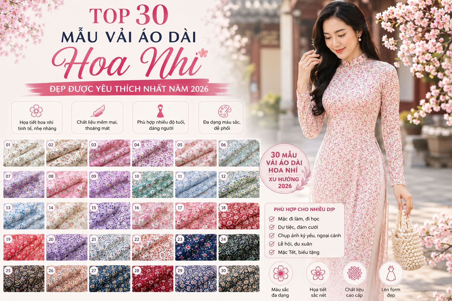 30 mẫu vải áo dài hoa nhí được yêu thích nhất
