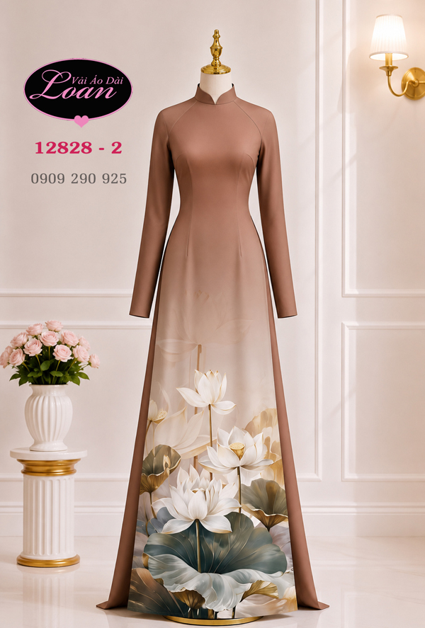 Vải áo dài hoa sen dành cho tuổi trung niên - 02