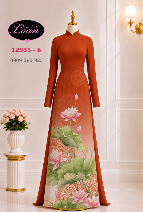 Vải áo dài hoa sen dành cho tuổi trung niên - 01