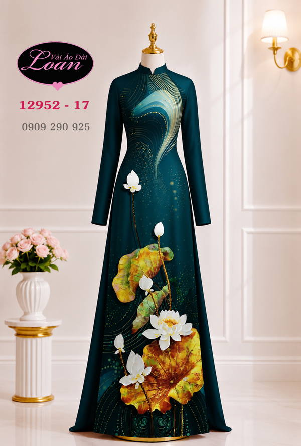 Vải áo dài hoa sen dành cho tuổi trung niên - 08