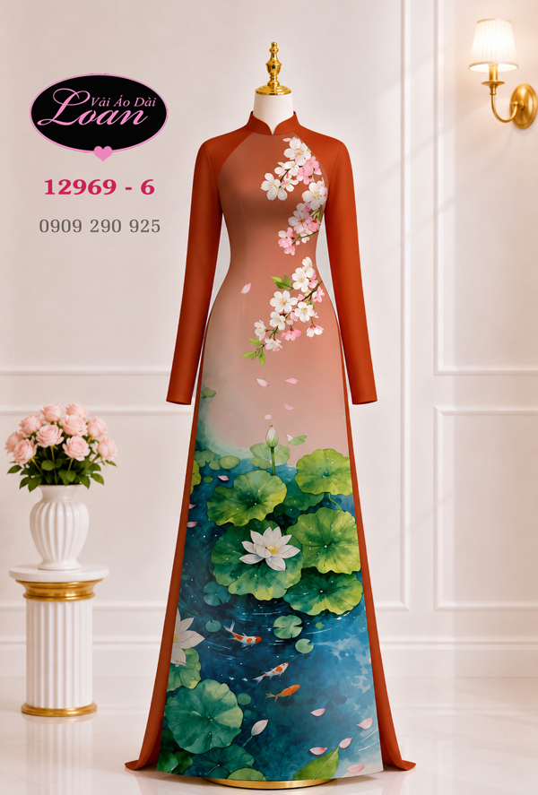 Vải áo dài hoa sen dành cho tuổi trung niên - 06