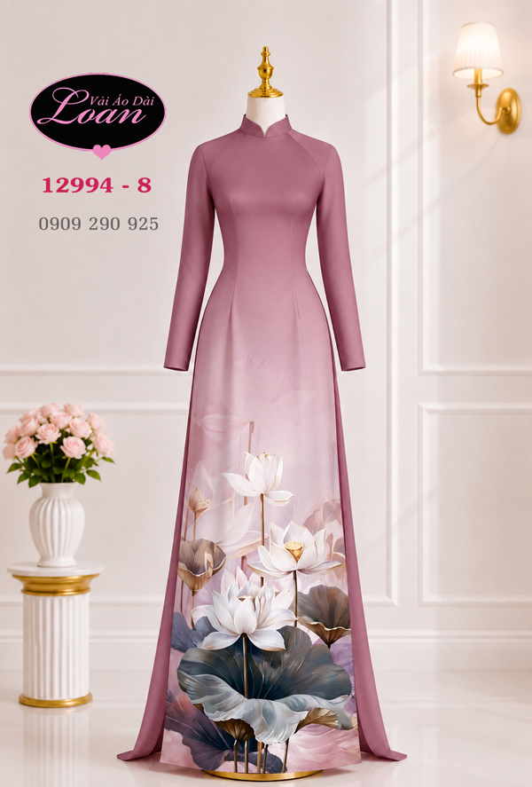 Vải áo dài hoa sen dành cho tuổi trung niên - 05