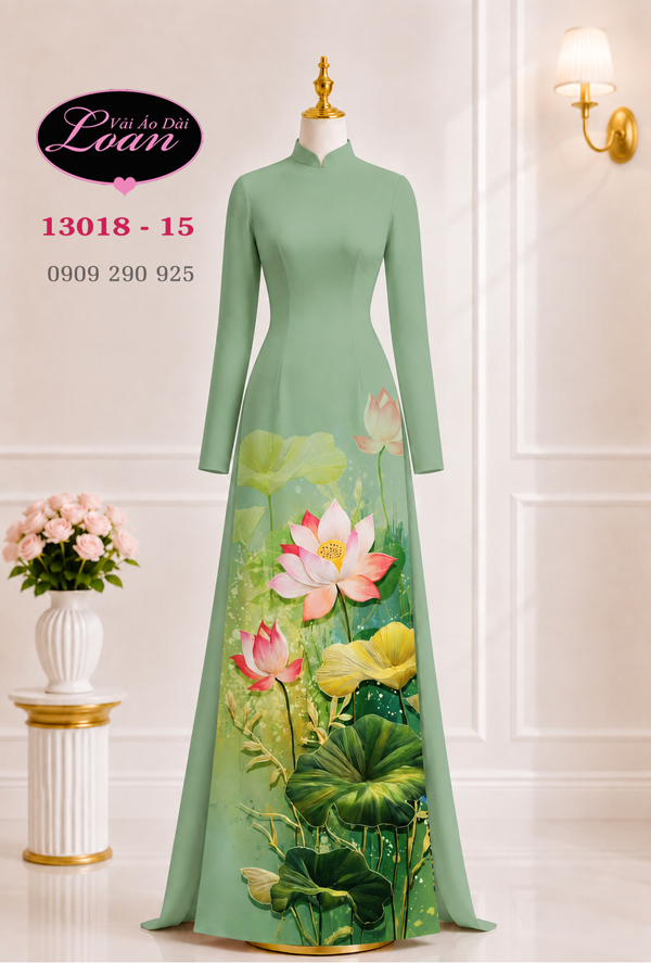 Vải áo dài hoa sen dành cho tuổi trung niên - 04
