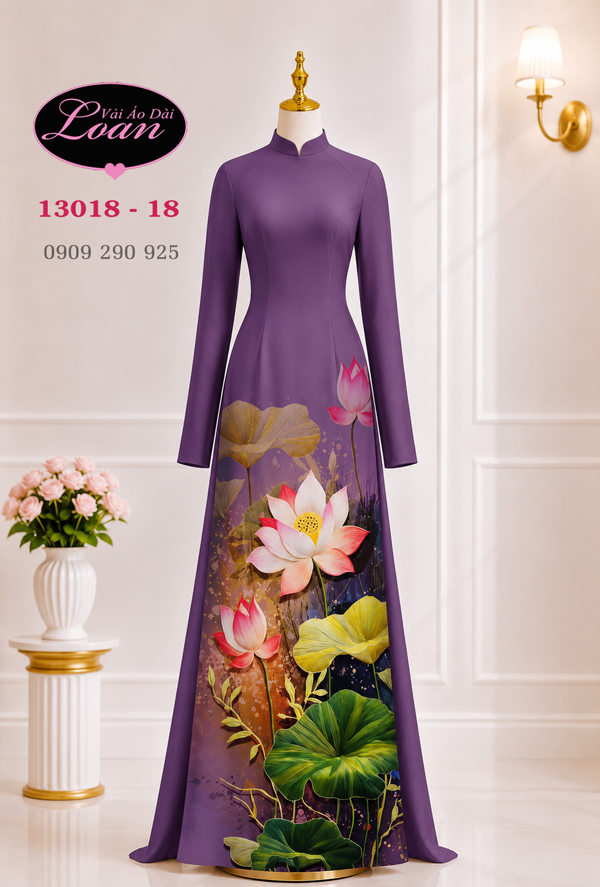 Vải áo dài hoa sen dành cho tuổi trung niên - 03