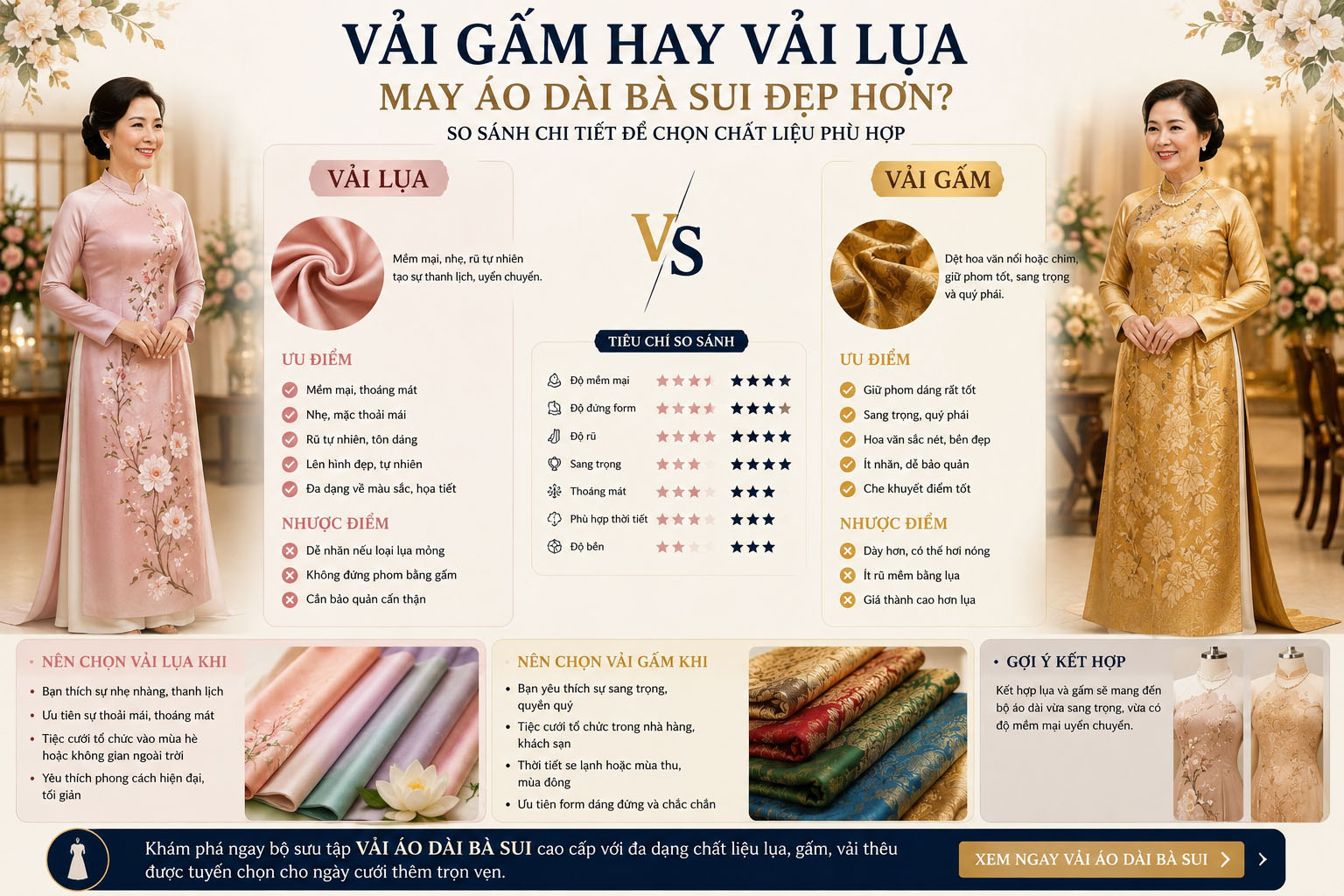 Bà sui nên mặc áo dài gấm hay lụa