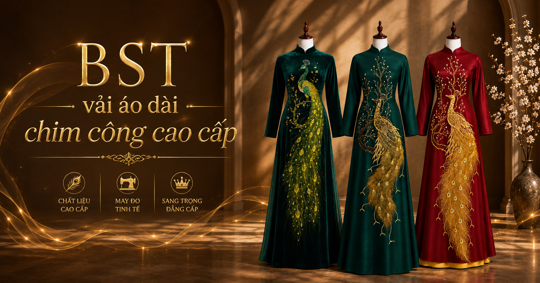 Vải áo dài chim công