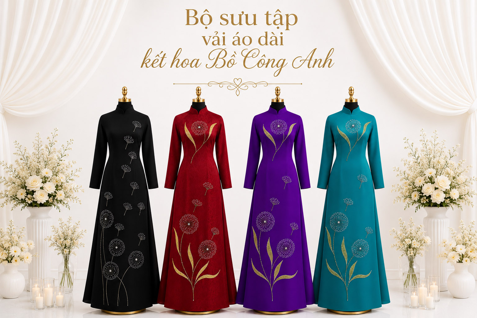 BST vải áo dài hoa bồ công anh
