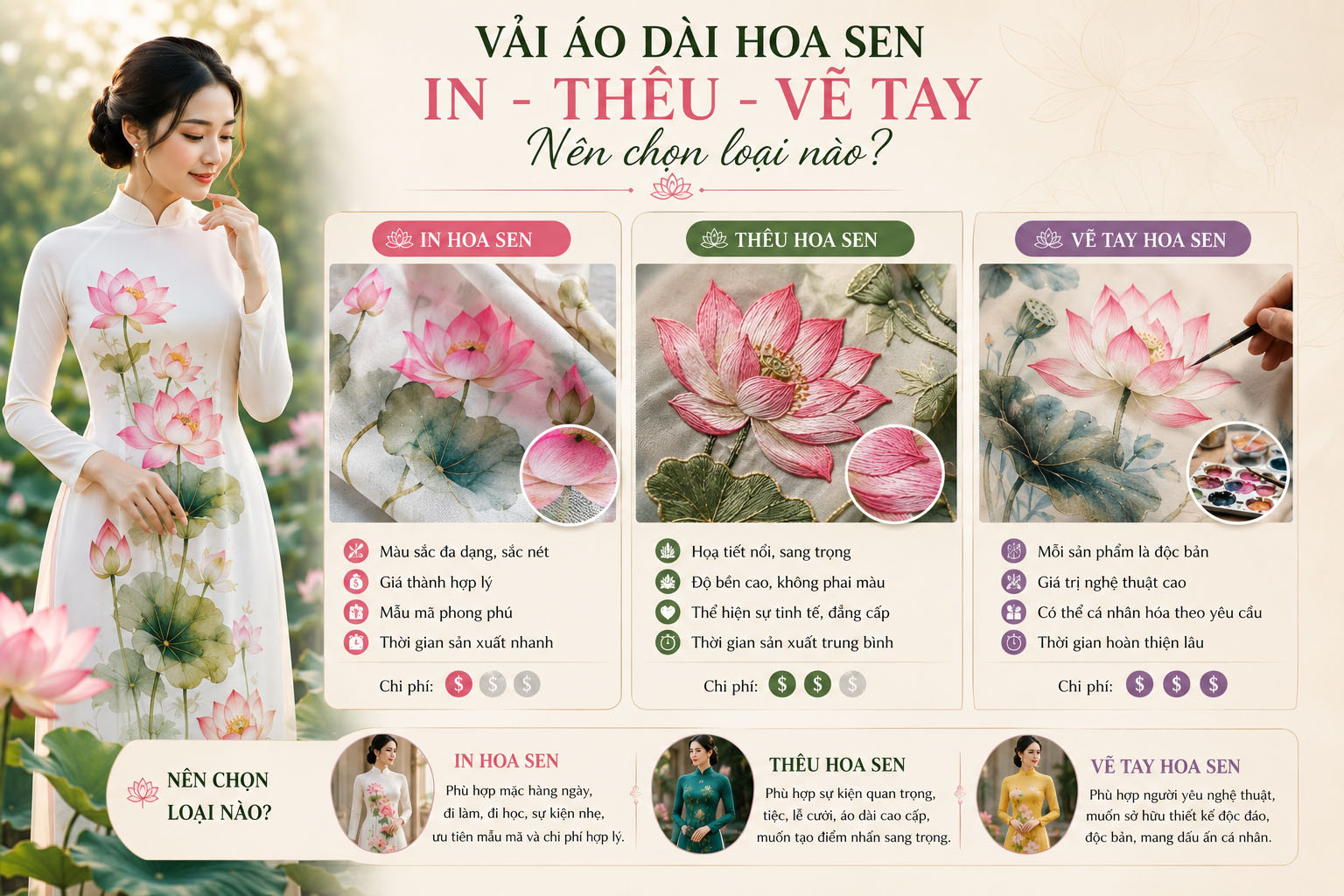 Cách chọn vải áo dài hoa sen