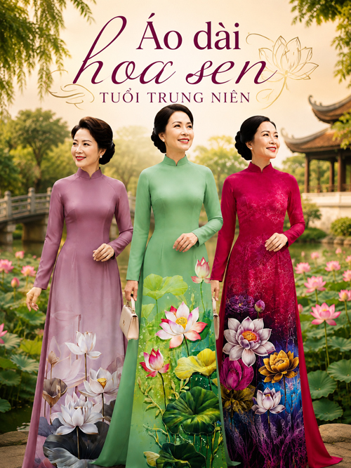 Vải áo dài hoa sen dành cho tuổi trung niên
