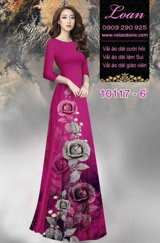 Vải áo dài hoa Hồng 3D