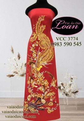 Vải áo dài vẽ Phượng Hoàng-V3D 10225