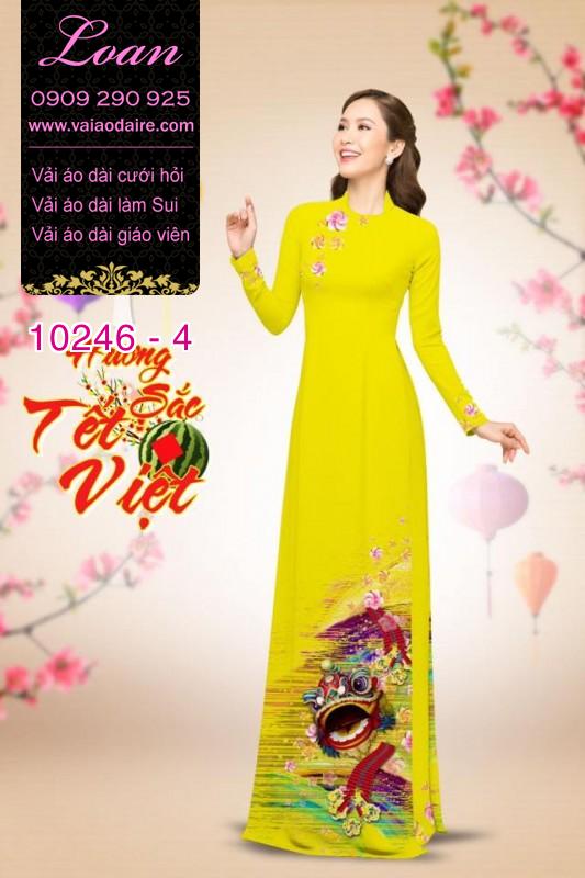 Vải áo dài con Lân tết