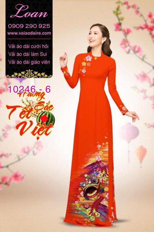 Vải áo dài con Lân tết