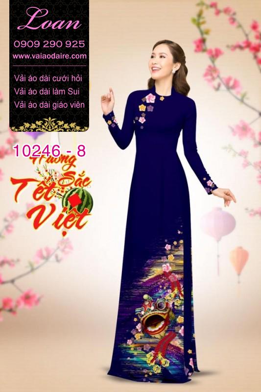 Vải áo dài con Lân tết