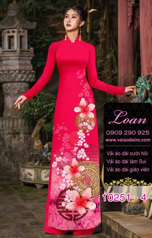 Vải áo dài tết hoa Đào