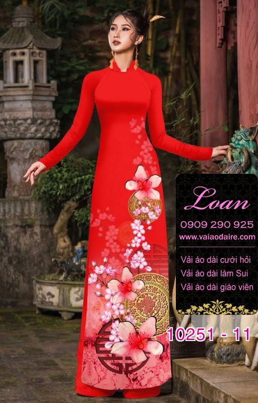 Vải áo dài tết hoa Đào
