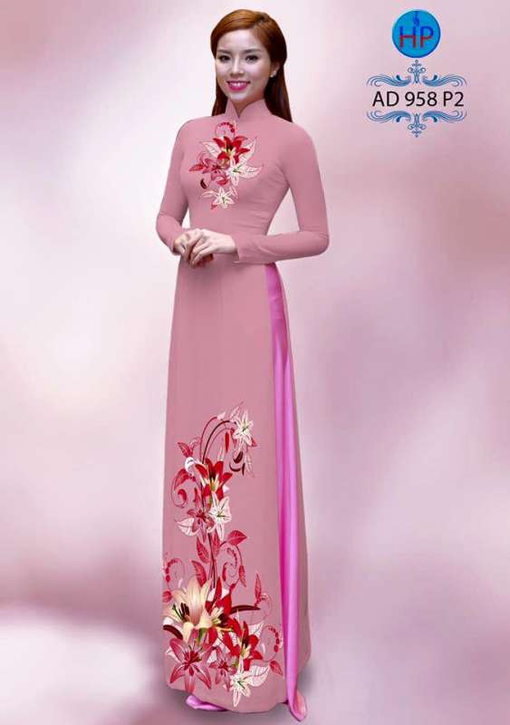 Vải áo dài hoa Ly 3D