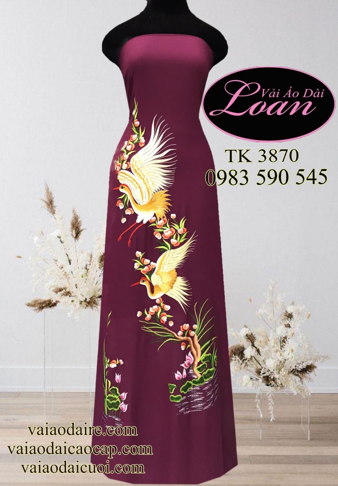 Vải áo dài thêu Hạc