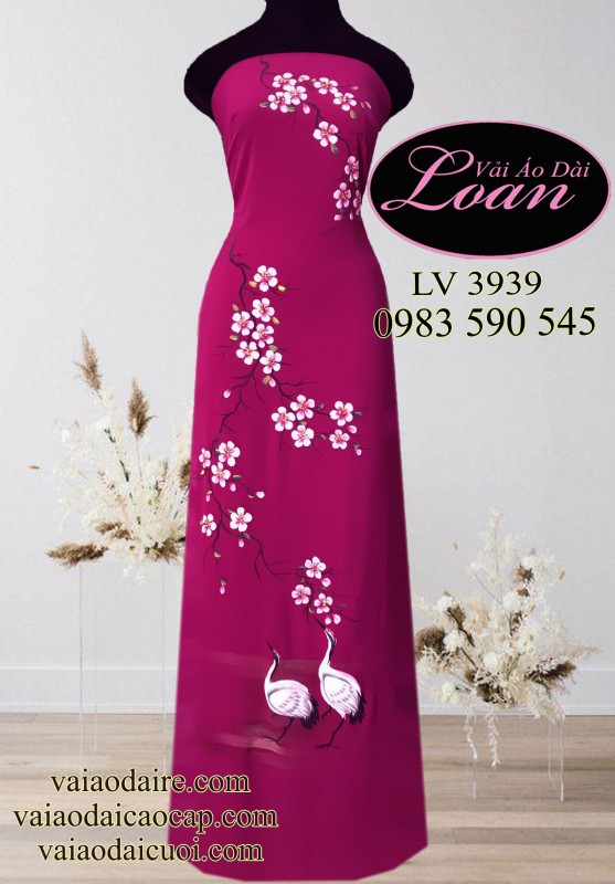 Vải áo dài vẽ chim Hạc