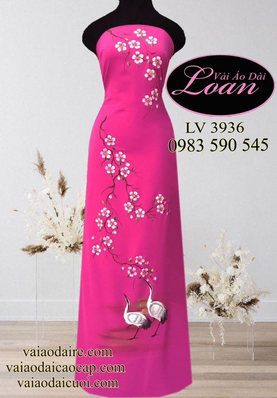 Vải áo dài vẽ chim Hạc