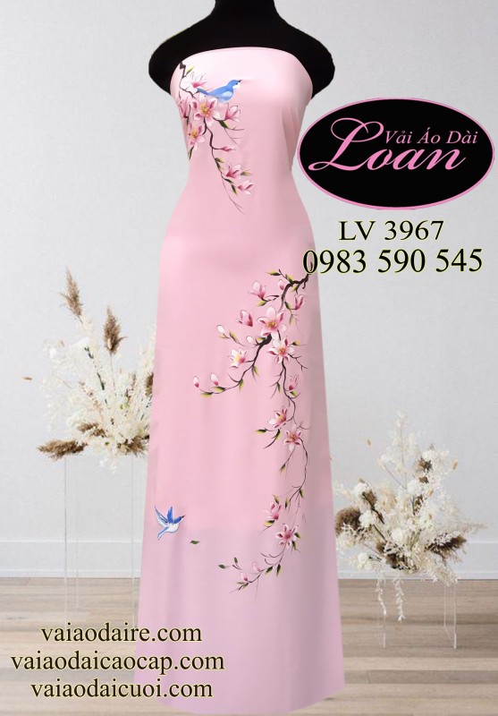 Vải áo dài vẽ hoa và chim