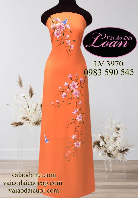 Vải áo dài vẽ hoa và chim