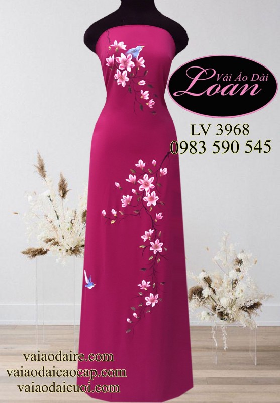 Vải áo dài vẽ hoa và chim