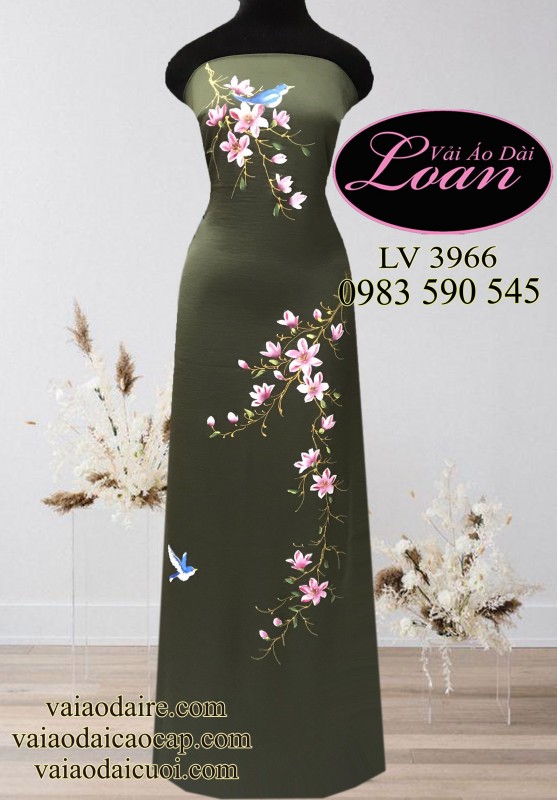 Vải áo dài vẽ hoa và chim