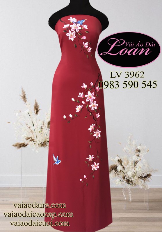 Vải áo dài vẽ hoa và chim