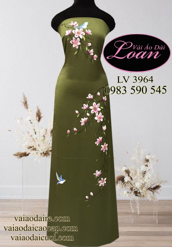Vải áo dài vẽ hoa và chim