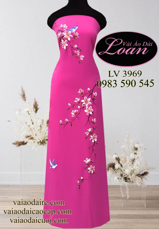 Vải áo dài vẽ hoa và chim