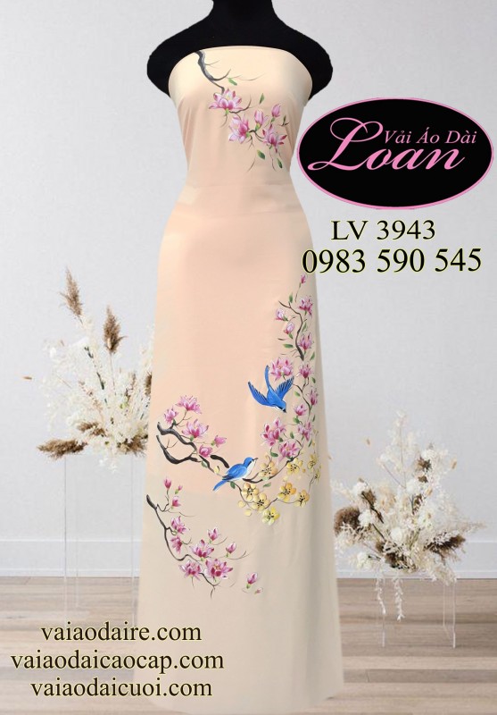 Vải áo dài vẽ hoa và chim