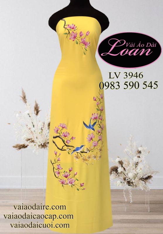 Vải áo dài vẽ hoa và chim