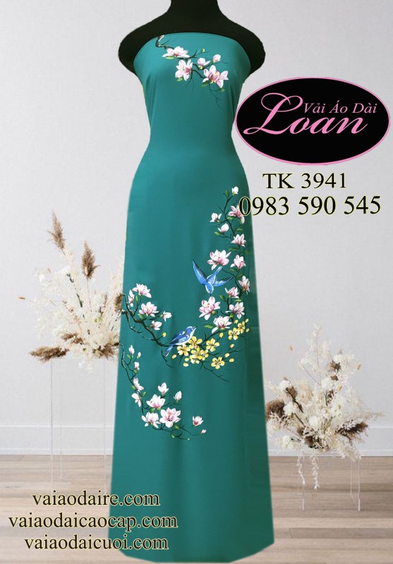 Vải áo dài vẽ hoa và chim