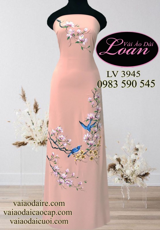 Vải áo dài vẽ hoa và chim