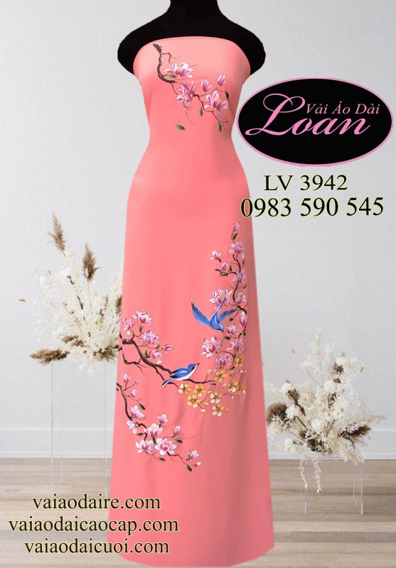 Vải áo dài vẽ hoa và chim