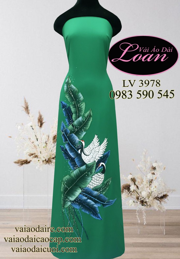 Vải áo dài vẽ Hạc