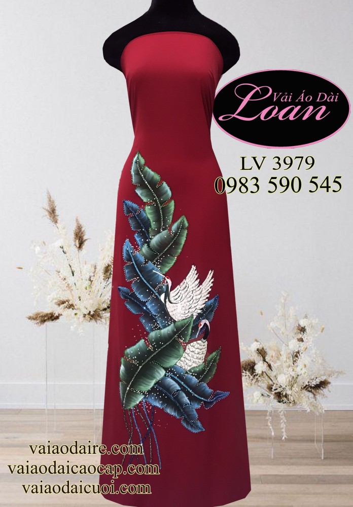 Vải áo dài vẽ Hạc